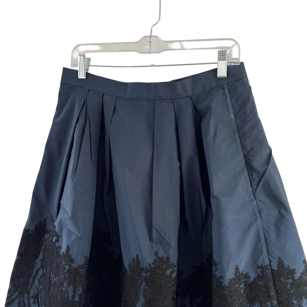 Sara Roka Skirt Womens 42 Navy Black‎ Enny Embroidered Midi Made Italy Pockets